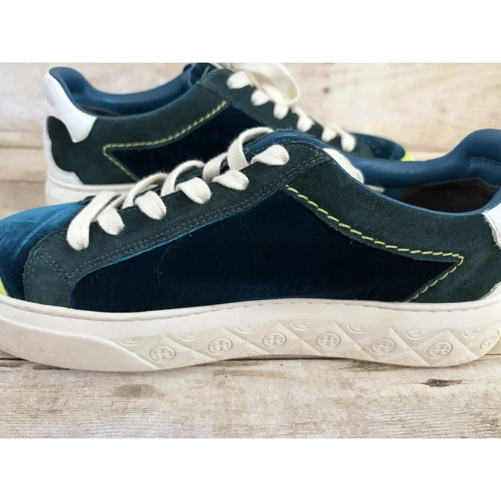 TORY BURCH Ladybug Teal Velvet Low-Top Women's Sneakers Size 9.5